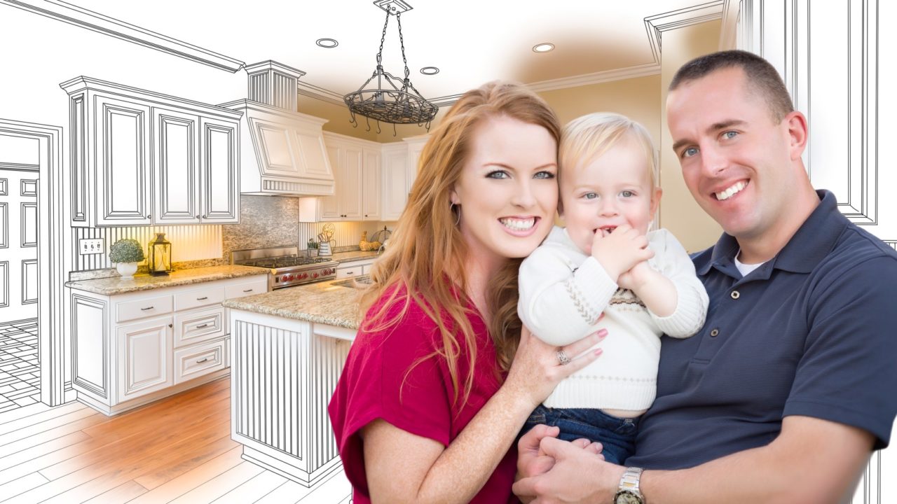 Military Family In Front of Kitchen Drawing Photo Combination